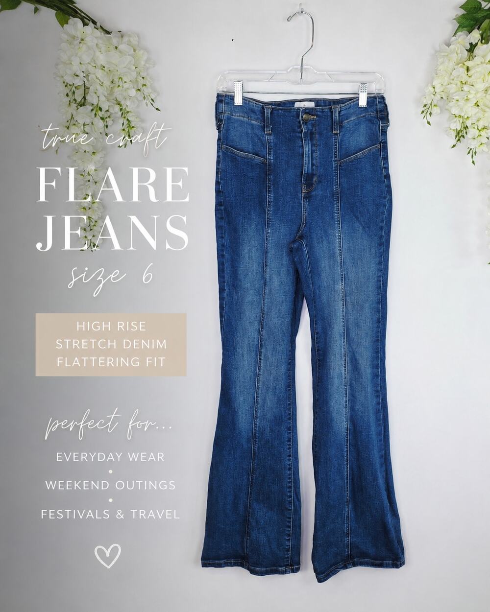 True Craft Jeans Size 6 Blue High Rise Flare Stretch Boho Y2K Western